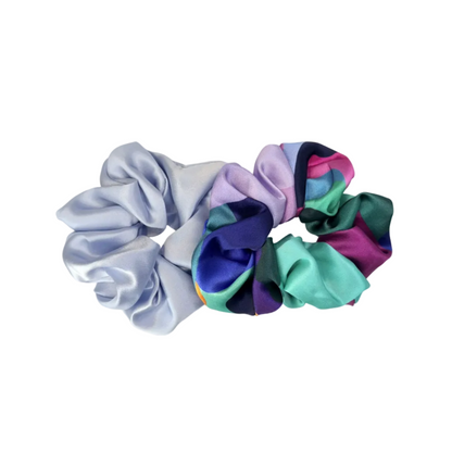 Set of colorful scrunchies on a white background