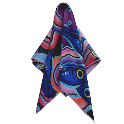 Colorful scarf with fish design on a white background