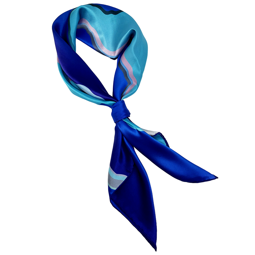 Blue and green scarf tied in a knot on a white background