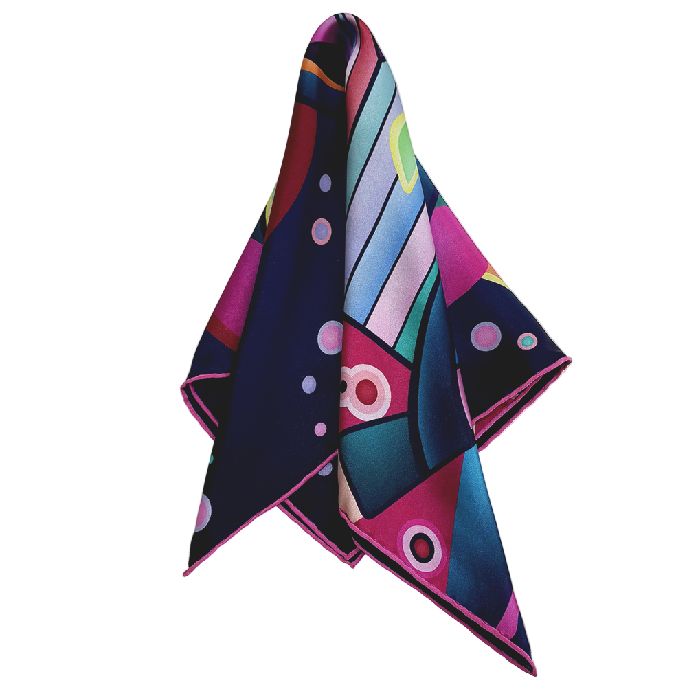 Colorful geometric patterned scarf on a white background