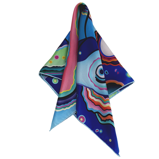 Colorful abstract silk scarf on a white background