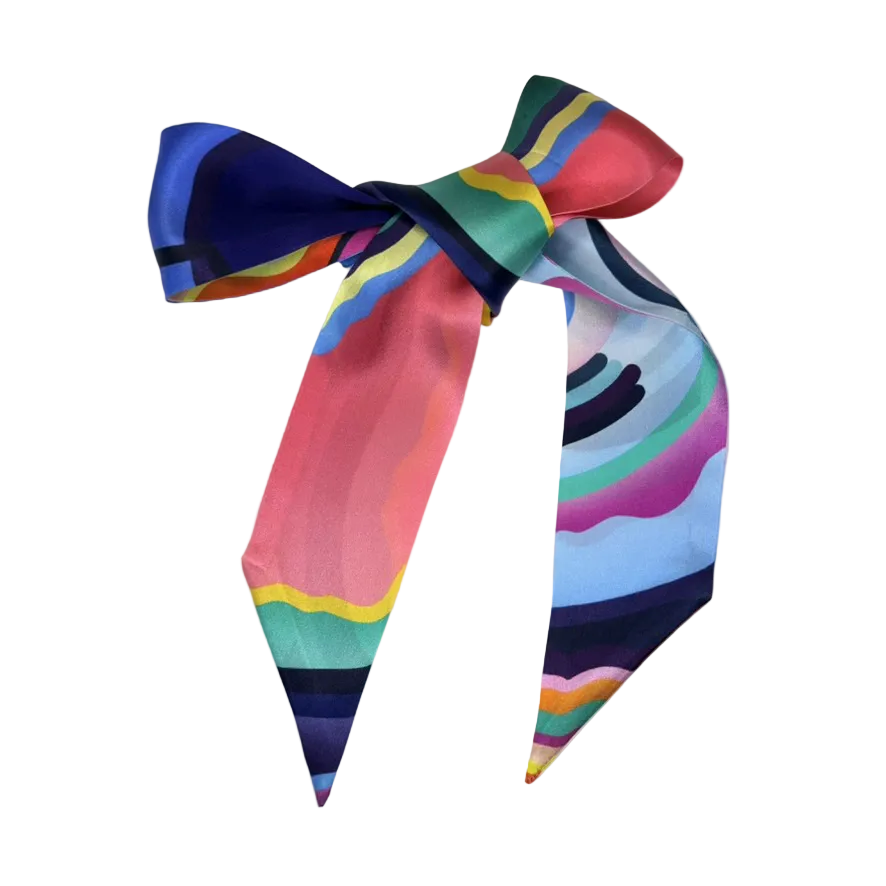 Colorful bow-shaped scarf with a white background