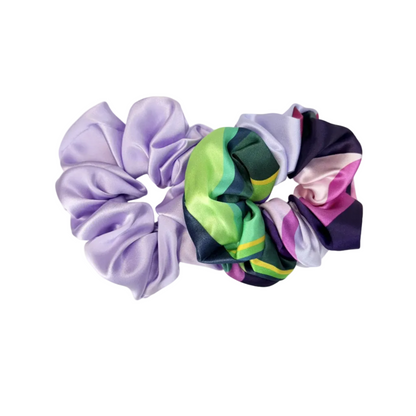 Set of colorful scrunchies on a white background
