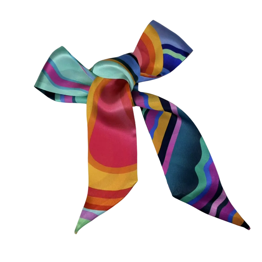 Multicolored striped bow on a white background